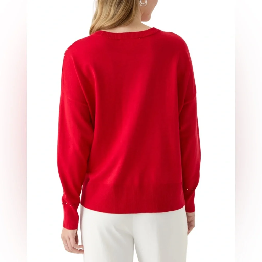 DKNY Women’s Crew neck Stud‎ Trim, Split Hem Sweater NWT Size M - Picture 2 of 10
